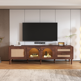 TV Stand for TVs up to 80", Mid-Century Modern Media Console Entertainment Center with LED Lights & Storage, Dark Brown