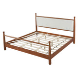 King Size Platform Bed Frame with Upholstered Headboard & Sturdy Solid Poplar Frame, Beige & Walnut