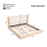 King Size Upholstered Platform Bed Frame with Headboard, Beige&Natural