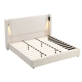 King Size Upholstered Platform Bed Frame with Padded High Wingback Headboard, Reading Lamp & USB Port