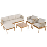 5pcs Outdoor Sofa Set Patio Conversation Set Outdoor Lounge Furniture Set with Coffee Table&Cushion, Weather-Resistant Frame,Teak+Beige