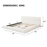 King Upholstered Platform Bed Frame with Cloud-Like Boucle Fabric Headboard, White