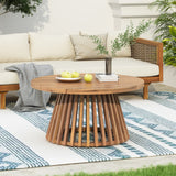 Round Acacia Wood Patio Coffee Table with Slatted Pedestal Base, Weather-Resistant, Indoor/Outdoor Coffee Table