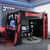 Full Size Wood Loft Bed with Desk, Multi-Storage Shelves, and RGB Light, Perfect Esports Gaming & Work Loft Bed