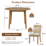 Round Dining Table Set, Drop Leaf Folding Kitchen Table & with 4 Upholstered Chairs, Mid-Century Modern Furniture