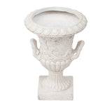 Classical Scrollwork Relief Urn Planter, Weather-Resistant Outdoor Flower Pot Patio Decorative Vase for Garden Entryway, Antique White
