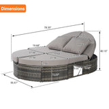 Patio Daybed Outdoor Chaise Lounge Sunbed Wicker Recliner Lounger with Adjustable Backrest, Foldable Cup Tray, Cushion & Pillow, Light Gray