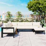 4-Piece Outdoor Patio Conversation Set With Cushions, Metal Modular Sofa Set, White
