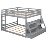 Full Size Bunk Bed Loft Bed with LED Light, USB Ports, Power Outlets, Storage Shelves & 2 Drawers, Gray