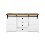 55.1"W Farmhouse Sideboard with Sliding Barn Doors, 4 Drawers & Built-In Power Outlet, Wood Buffet Storage Cabinet, White