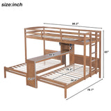 Triple Bunk Bed with Built-in Desk & Storage Shelves, Loft Bed with LED Reading Lamp, Twin over Twin & Twin Bunk Bed Frame