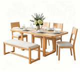 6pcs Extendable Dining Table Set Dining Set Family Kitchen Table Set with 4 Padded Dining Chairs & Bench, Natural