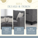 Modern Upholstered Living Room Sectional Sofa, L Shape Furniture Couch with 3 Pillows