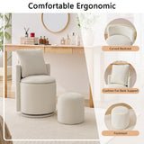 Storage Swivel Chair Accent Chair Round Barrel Chair Upholstered Vanity Chair With Toss Pillow & Ottoman, Beige