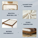 Queen Size Platform Bed Frame with Upholstered Headboard, Beige&Brown