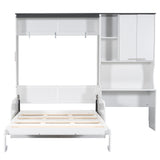 Full Size Multi-Functional Murphy Bed with Sofa, Desk, and Storage Cabinet – Space-Saving Foldable Design, White