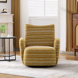 360° Swivel Leisure Chair, Boucle Fabric Striped Armchair with Metal Base, Modern Accent Chair Single Sofa, Mustard Yellow