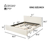 King Size Upholstered Platform Bed Frame with Soft Thick Headboard, Beige