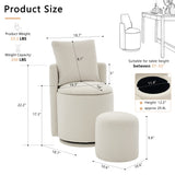 Storage Swivel Chair Accent Chair Round Barrel Chair Upholstered Vanity Chair With Toss Pillow & Ottoman, Beige