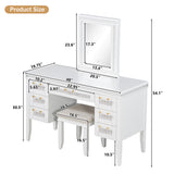 Vanity Desk Makeup Vanity Table Dressing Table with Mirror, Lights & 7 Drawers, Cushioned Stool, Makeup Dressing Table, White