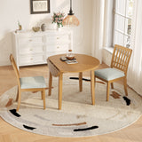 Round Dining Table Set, Drop Leaf Folding Kitchen Table & with 4 Upholstered Chairs, Mid-Century Modern Furniture