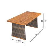 7 PCS Outdoor Dining Set for 6, Patio Dining Furniture Set with 6 Accent Chairs & Cushion, Weather-Resistant Acacia Wood Frame, Gray+Teak