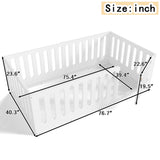 Wood Montessori Floor Bed for Kids, Twin Size Low Profile Floor Bed Frame with High Guardrails & Built-in Door