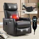 Heat Massage Manual Recliner Chair with 360° Swivel Rocker, Faux Leather Accent Chair for Living Room/Bedroom, Black