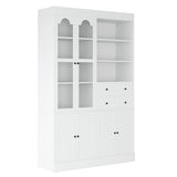 75" Tall Freestanding Buffet with Hutch, Kitchen Pantry Cabinet with 4 Drawers, Glass Doors, Pull-out Trays, White