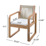 2pcs Outdoor Dining Chair Set, Acacia Wood Frame Armchairs Patio Side Chair with Rope Back & Water-Repellent Beige Cushions, Light Teak