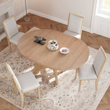 5-Piece Farmhouse Extendable Round Dining Table Set, Kitchen Table with 18" Removable Leaf & 4 Upholstered Dining Chairs