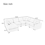Sectional Sofa, 7-Seater Oversized Sofa with Movable Ottoman, Chenille Upholstered Modular Sofa Couch, Beige