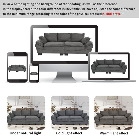 Modern Curved Sofa, Back Upholstered Couch with 2 Decorative Throw Pillows, Corduroy Fabric Couch for Living Room, Bedroom , Apartment