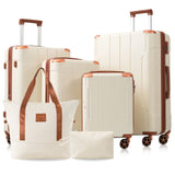 Hardshell Luggage Sets 6 Piece Suitcase Set, Expandable Lightweight Suitcases with Dual Wheels, TSA Lock, White Brown