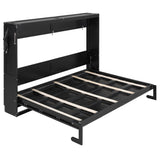 Queen Size Murphy Bed Space-Saving Wall Bed Folding Bed with LED Under-Bed Light & USB Outlet, Black