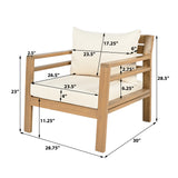 Outdoor Acacia Wood Patio Chair, Farmhouse Armchair with Water-Resistant Cushions for Garden, Balcony, Backyard, Light Teak+Beige