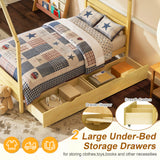 Twin Size Kid Platform Bed Frame House Bed Montessori Bed with 2 Storage Drawers & Headboard, Natural