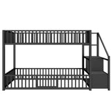Twin Size Metal Bunk Bed Kid Bed Frame with Storage Ladder