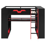 Full Size Gaming Loft Bed with Power Hub, RGB Lights & Cable Management, Wood Bed Frame, Integrated Desk & Storage