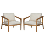 Set of 2 Outdoor Acacia Wood Club Chairs Patio Accent Chair Armchair with Cushions, Teak+Beige