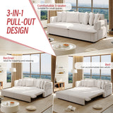 3-in-1 Pull-out Sleeper Sofa Bed with Bluetooth Speaker, USB Ports, Pillows & Side Pockets, Recliner Convertible Sofa Lounge Couch, Beige