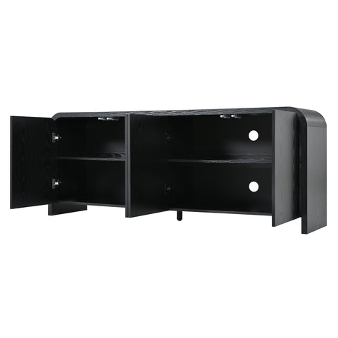 TV Stand for TVs up to 70", Curved TV Console Media Storage Cabinet Entertainment Center Sideboard with Adjustable Shelves, Black