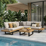 L-shape Outdoor Sectional Sofa Set Patio Leisure Lounge Set Garden Conversation Seating Set with Coffee Table & Water Resistant Cushion