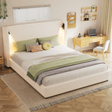 King Size Upholstered Platform Bed Frame with Padded High Wingback Headboard, Reading Lamp & USB Port