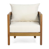 Patio Accent Chair Outdoor Club Chair Single Lounge Sofa Armchair with Soft Waterproof Cushion&Weather-Resist Acacia Wood Frame