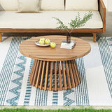 Round Acacia Wood Patio Coffee Table with Slatted Pedestal Base, Weather-Resistant, Indoor/Outdoor Coffee Table