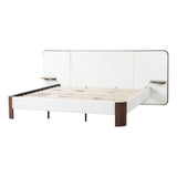 King Size Upholstered Platform Bed Frame Noise-Free Bed with Padded Headboard & Floating Side Tables, White & Brown