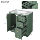 30" Retro Bathroom Vanity with Ceramic Sink, Freestanding Storage Cabinet with 3 Drawers & Soft-Close Doors