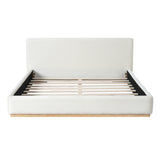 Elegant Velvet Upholstered Bed Frame, Queen Size Platform Bed for Bedroom, White