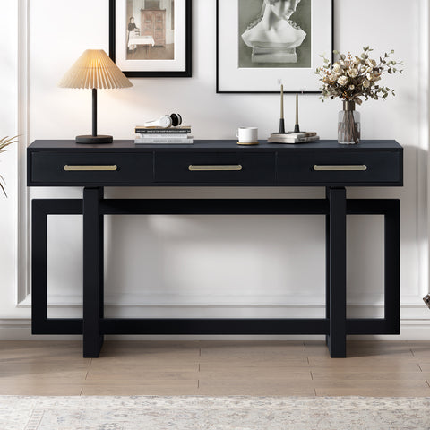 57"W Elegant Console Table with 3 Drawers and Irregular Legs, Extra Long Entryway Table, Black